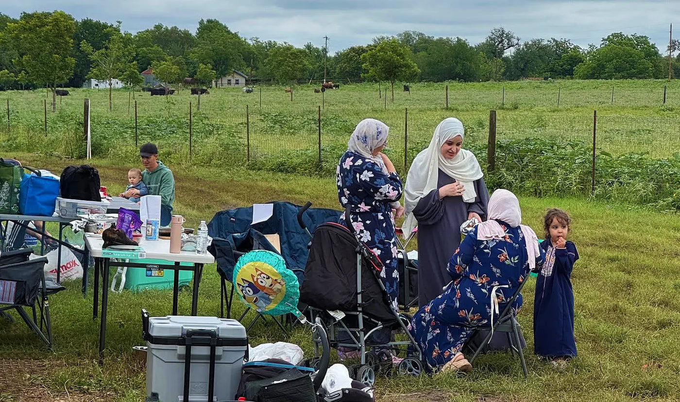 Muslim families gather at the Ponderosa farm for Eid al-Adha